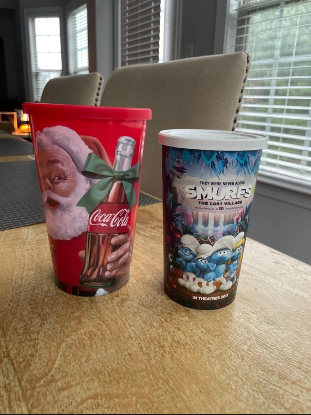 2 Collectible Plastic Cups – Coca-Cola Santa & Smurfs 2017